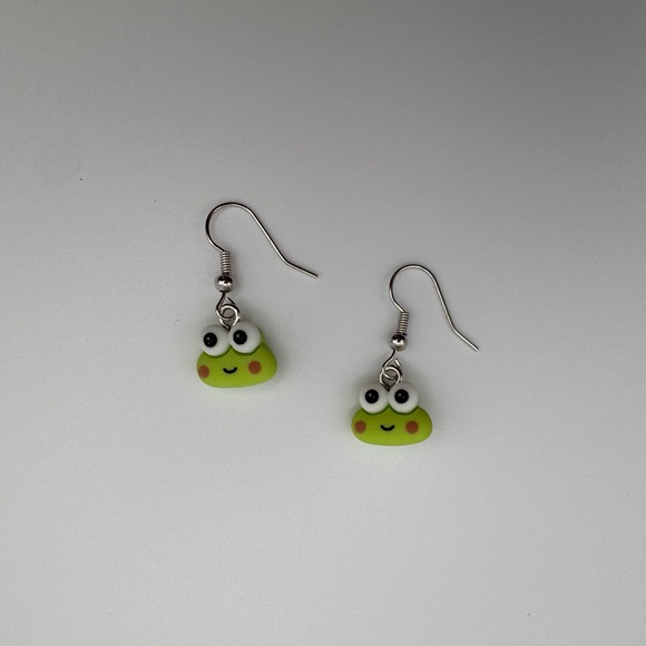 Keroppi frog dangle earrings w/ silver tone hooks - Picture 1 of 3